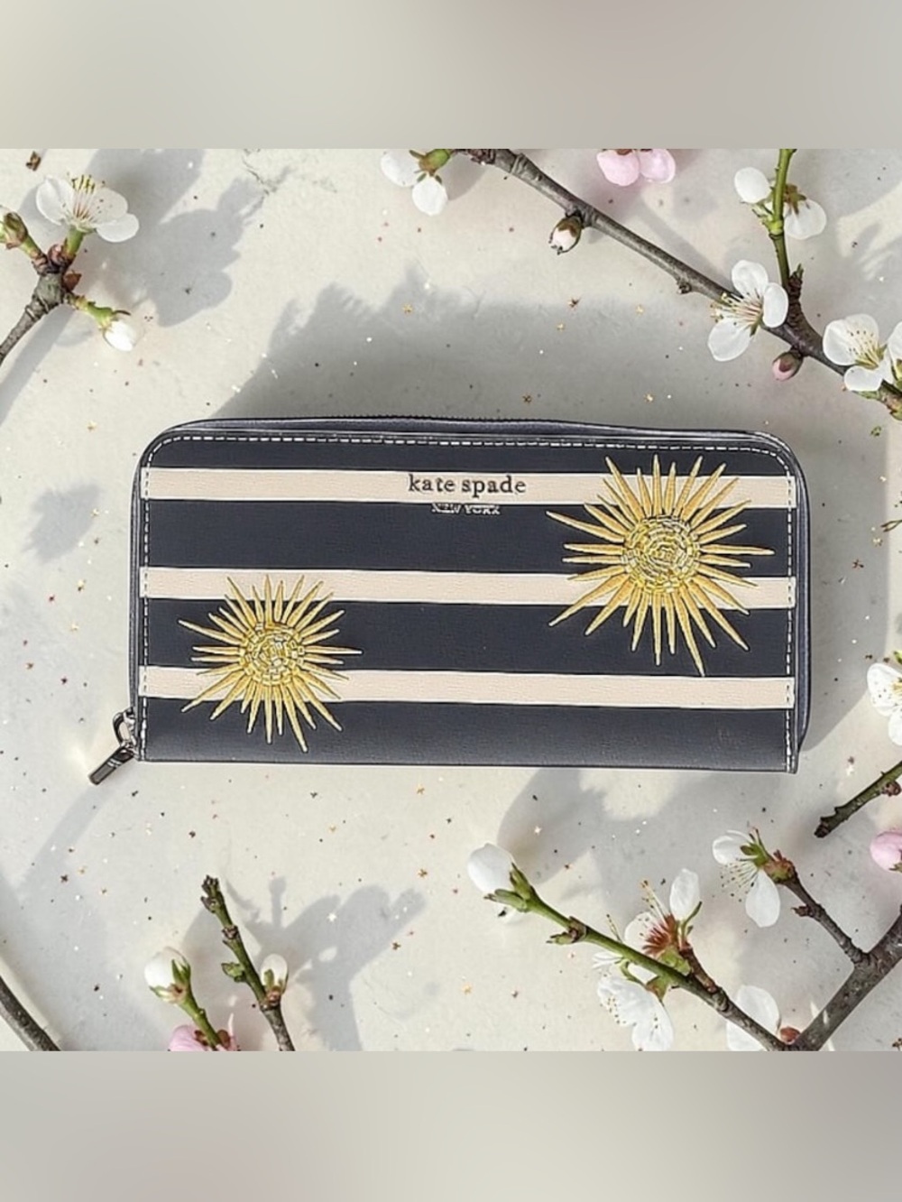 ♠️KATE SPADE♠️Blazer Blue Embellished Sun Novelty Continental Wallet/Like New